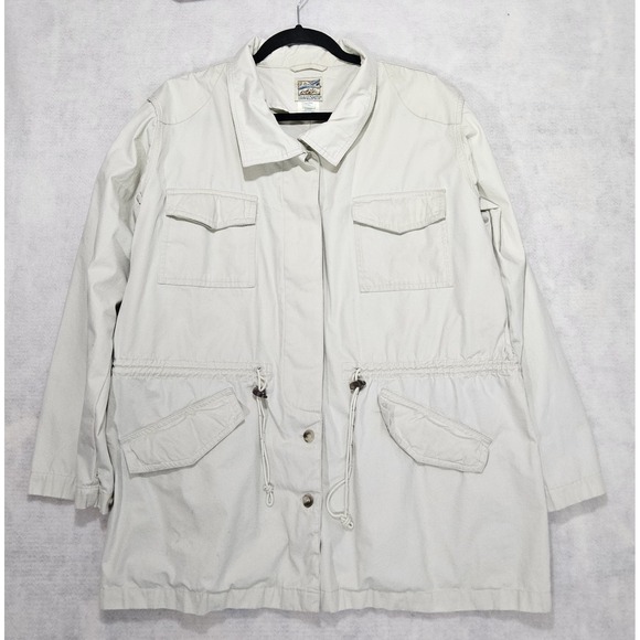 TravelSmith Safari Jacket Womans L 12 14 Vtg Utility Cargo Military Khaki Beige - Picture 5 of 15